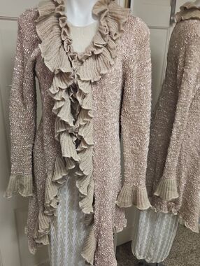 Champange Ruffled Long  Glamorous Unquie Artist  Sweater Cardigan
